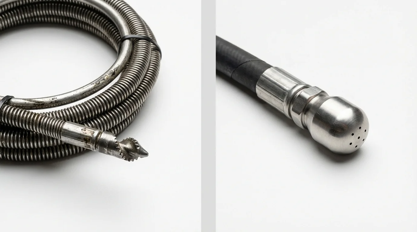 Drain snake cable and hydro jetting nozzle used for drain cleaning in Van Horn, TX