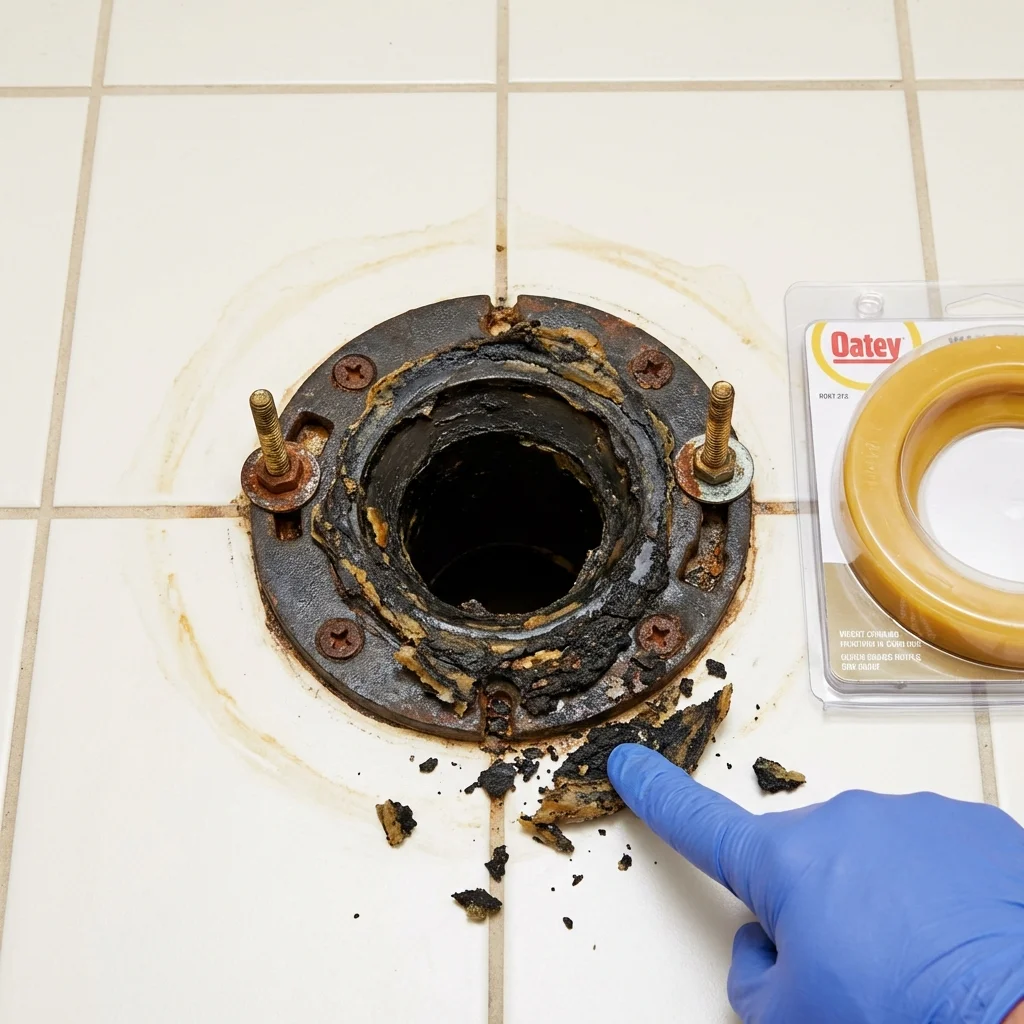 Failed wax ring showing water seepage at the base of a toilet in a Van Horn, TX home